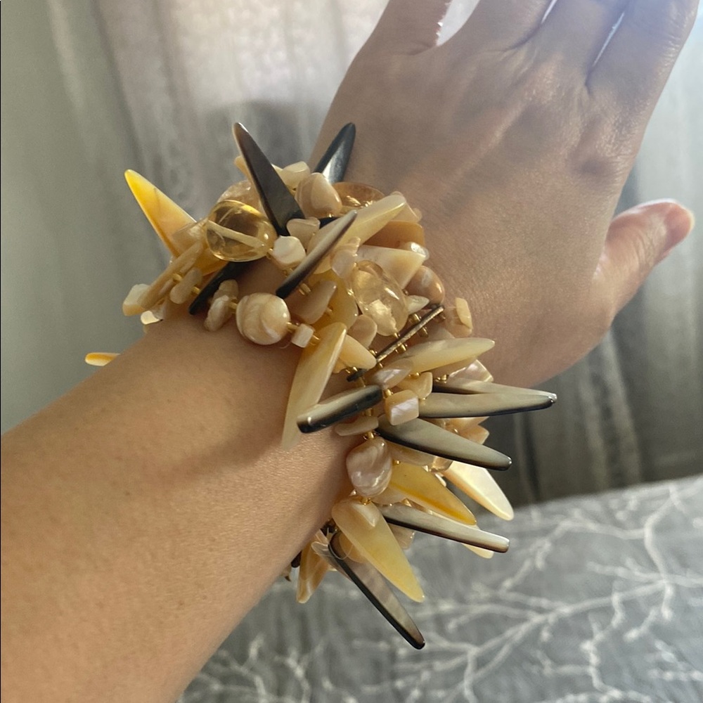 Natural Stone & Mother of Pearl Spike Bracelet